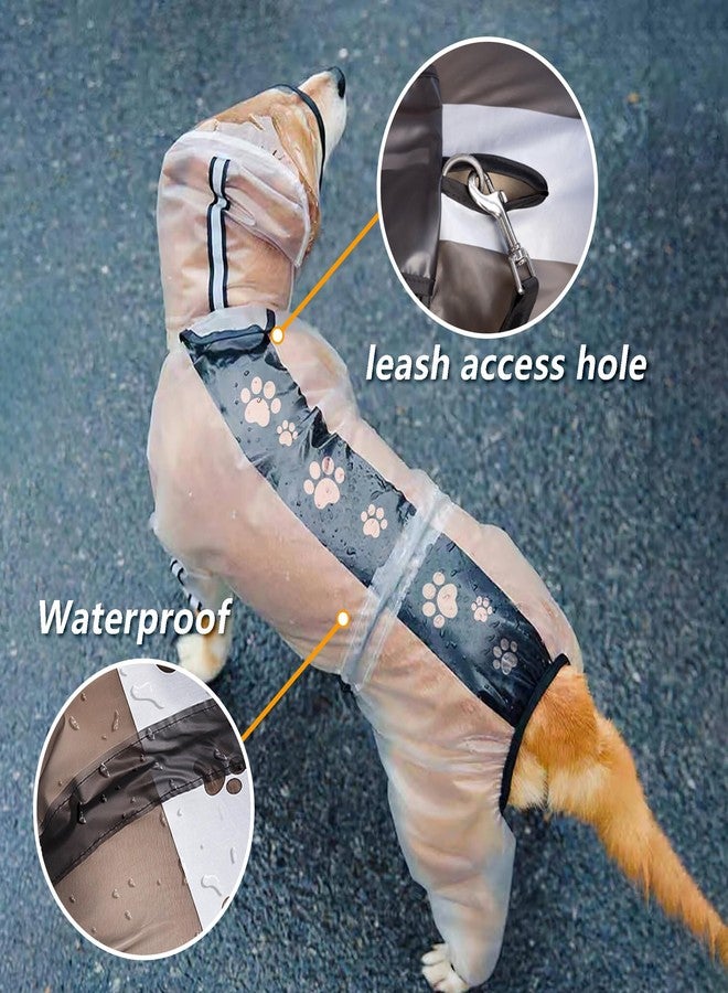 Olsa Dog Raincoat, Dog Hooded Slicker Poncho, 4 Legs Rain Jacket with Reflective Stripe, Transparent Water Proof Resistant Rain Snow Clothes for Small Medium Large - Image 3